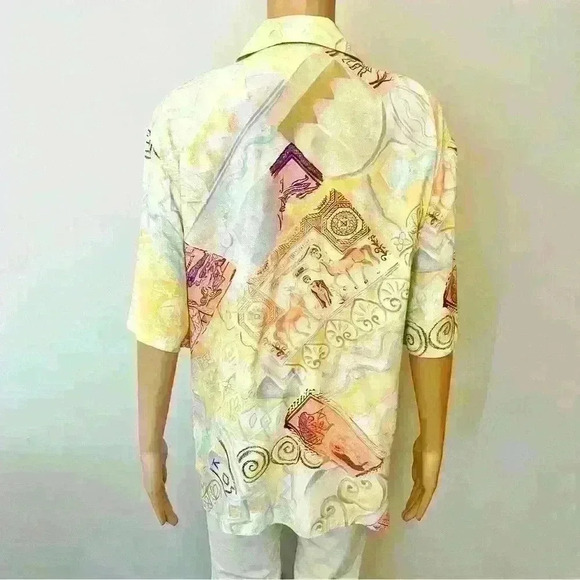 Steilmann Oversized Artsy Pastel Pattern Colorful Boho Button Down Shirt Blouse - Picture 3 of 12